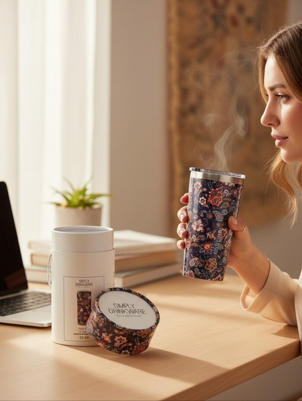 Simply Drinkware -NWT 20 oz Floral Tumbler Bloom, Hot & Cold Technology,BPA Free